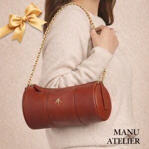 Manu Atelier Cylinder Shoulder Bag Red Brown Leather Gold Chain Strap
